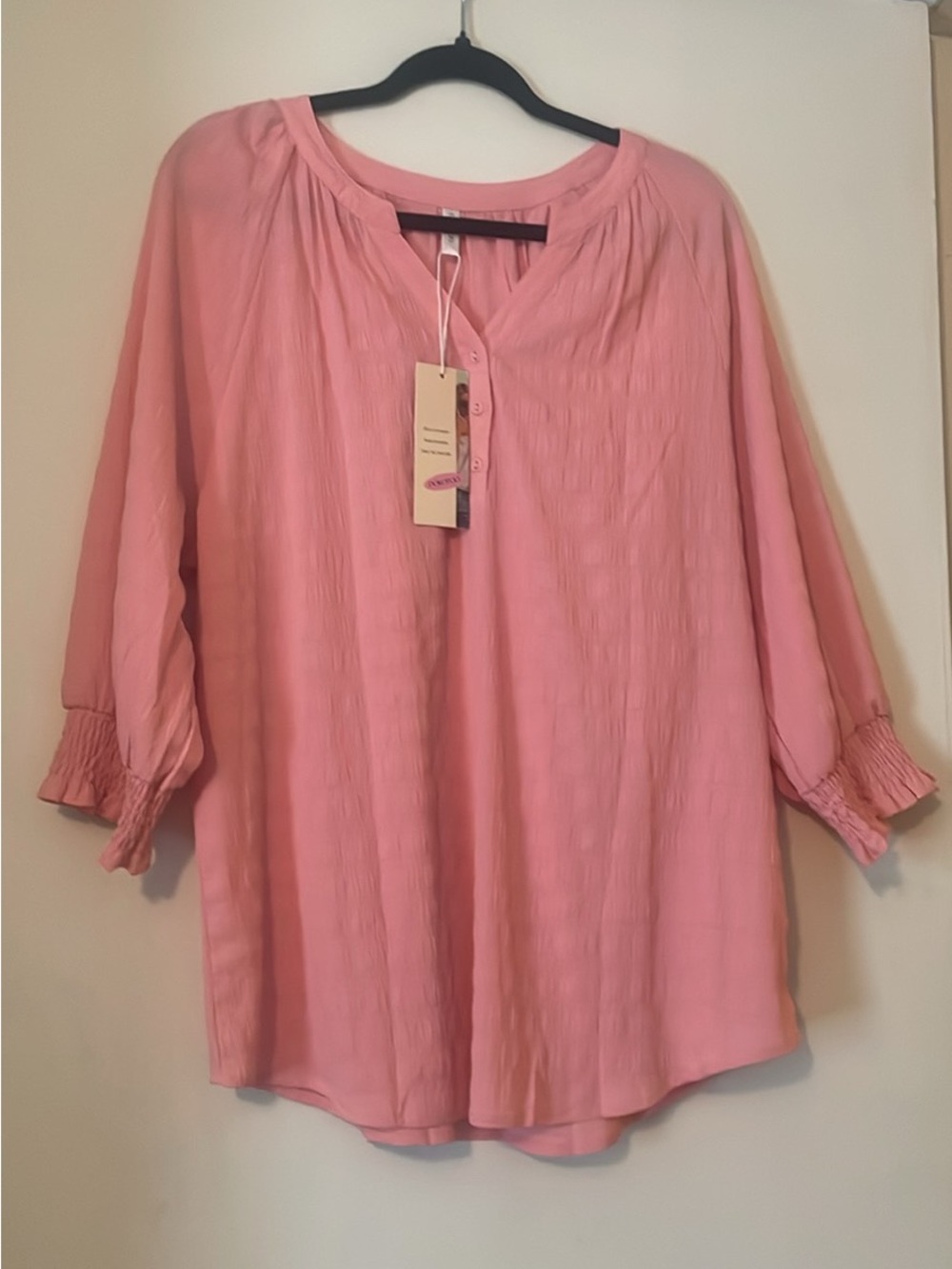 Women's Pink Button-Neck Blouse